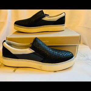 Snakeskin-like & leather, black & white sneakers